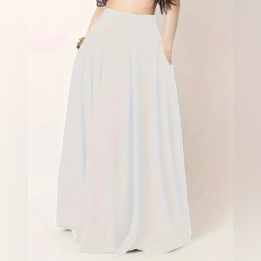 Y2K White Pleated Long Loose Solid Casual Skirt